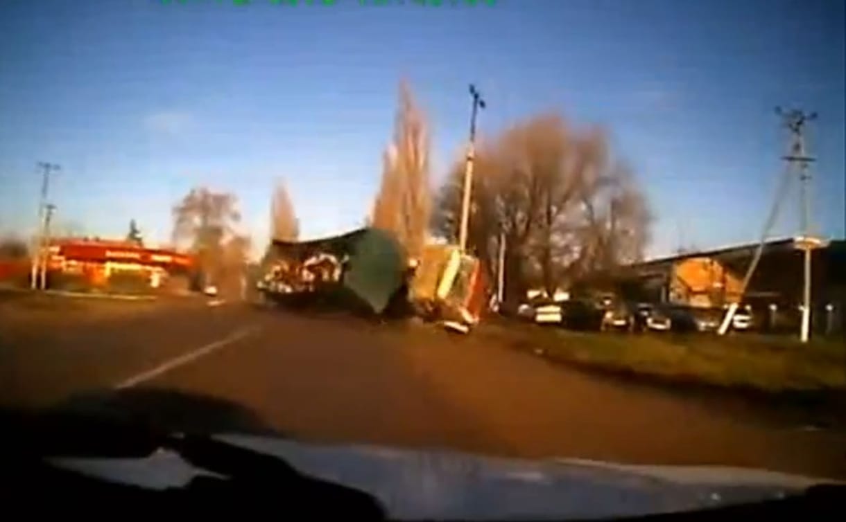 Ilyen, amikor felborul egy teheneket szállító kamion - videó