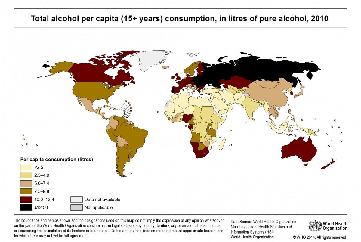 Melyik országban isszák a legtöbb alkoholt a világon? - térkép