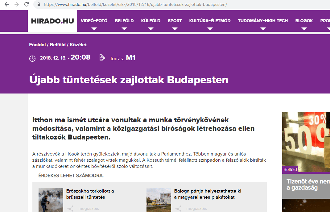 A hirado.hu szerint már lezárultak a tüntetések, pedig épp az ablakuk alatt zajlik
