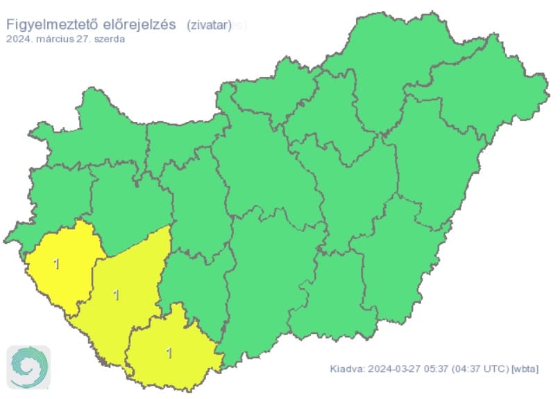 Három megyében figyelmeztetnek zivatarokra, az egyikben pedig viharos erejű szélre is