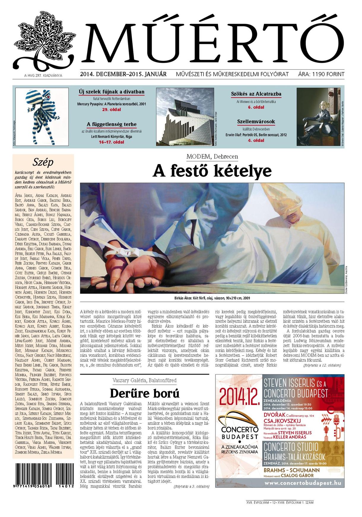 Megjelent a Műértő december-januári lapszáma