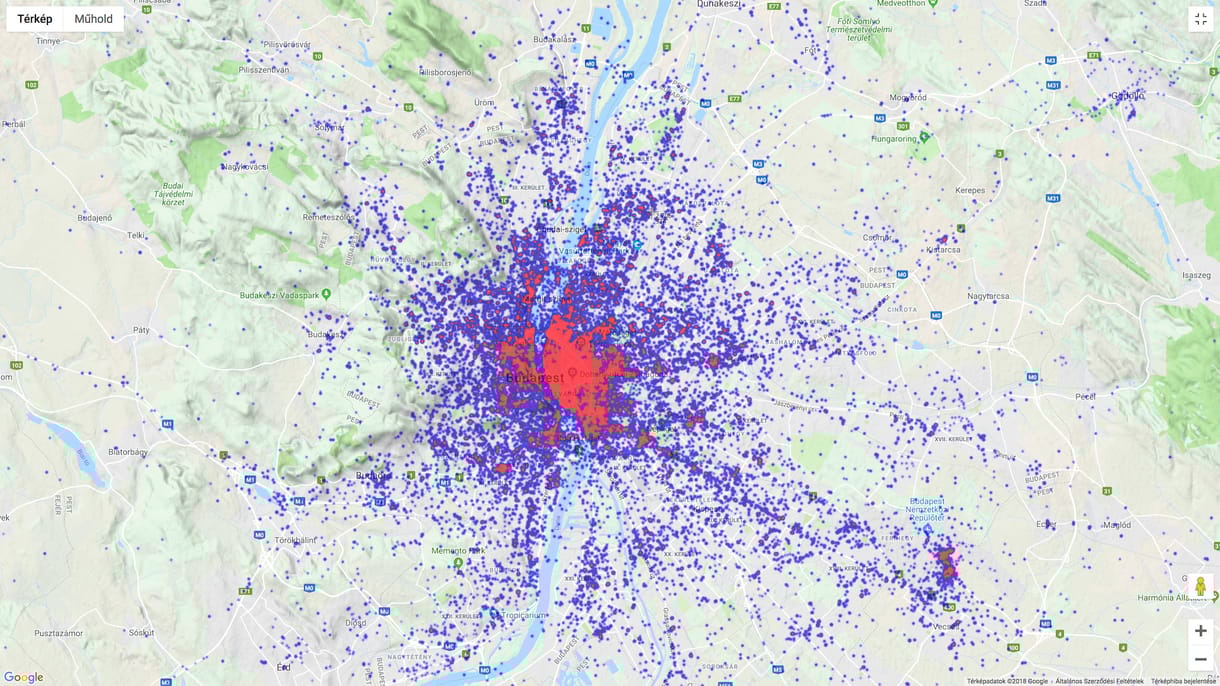 Azt ígérik, 10-15 perc alatt jön majd szilveszter este taxi: íme Budapest taxis hőtérképe