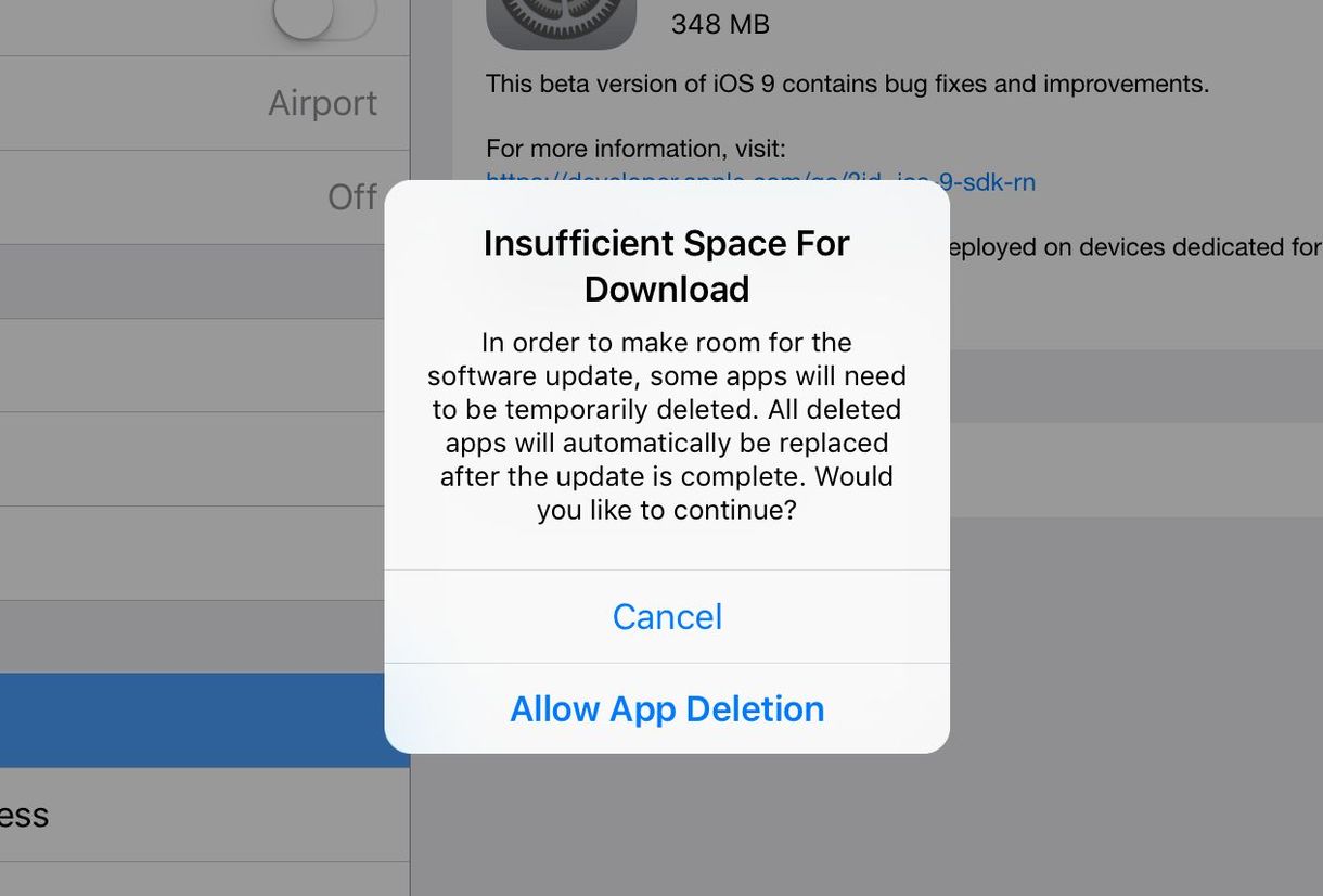 Hasznosság az iOS 9-ben: néhány percre törli az appokat a rendszer, így csinál magának helyet a frissítéshez