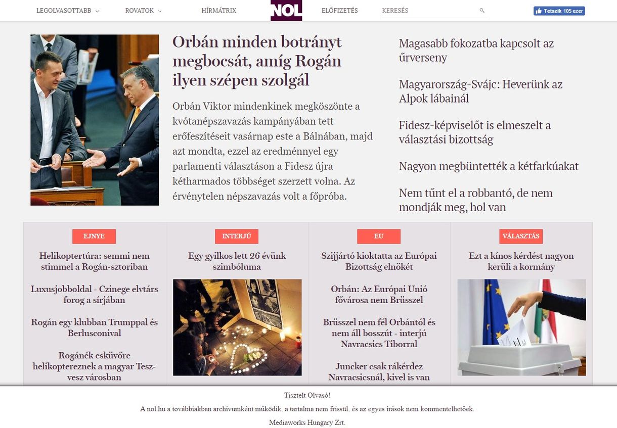 Archívumként támadt fel a nol.hu