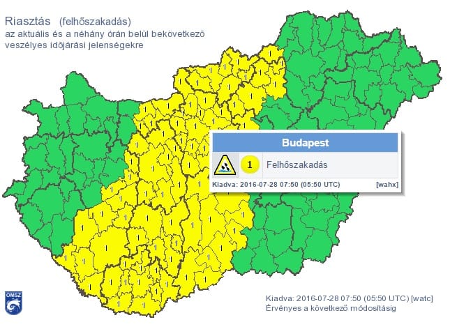 Riasztást adtak ki Budapestre is a felhőszakadások miatt – térkép
