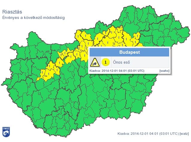 Riasztást adtak ki Budapestre és több régióra is – térkép