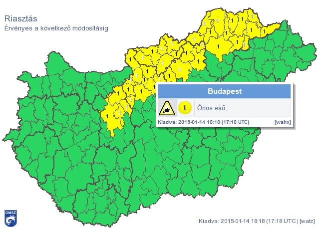 Riasztást adtak ki Budapestre és sok régióra is - térkép