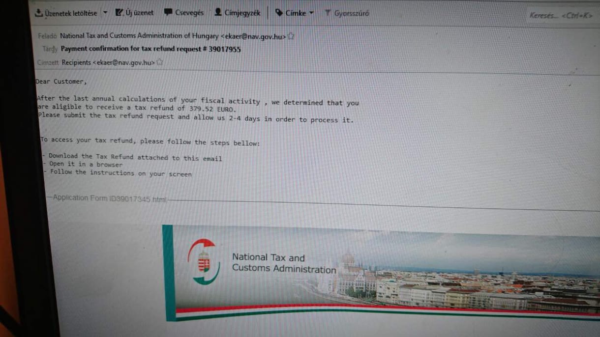 Ha ilyen e-mailt kap a NAV-tól, nehogy továbbkattintson