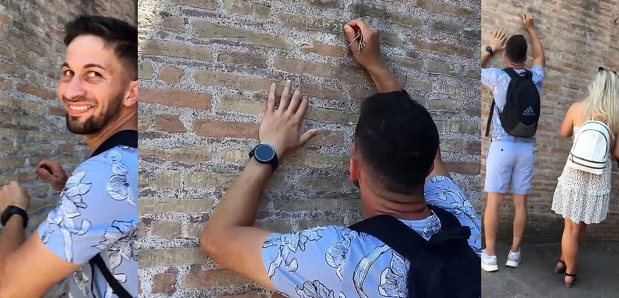 Videóra vették, ahogy egy turista kulccsal karcolgatta a barátnője nevét a Colosseum falába