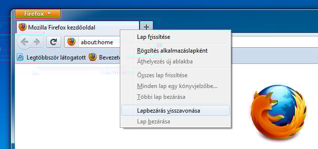 Firefox 10 tipp: az utoljára bezárt böngészőlap gyors újranyitása