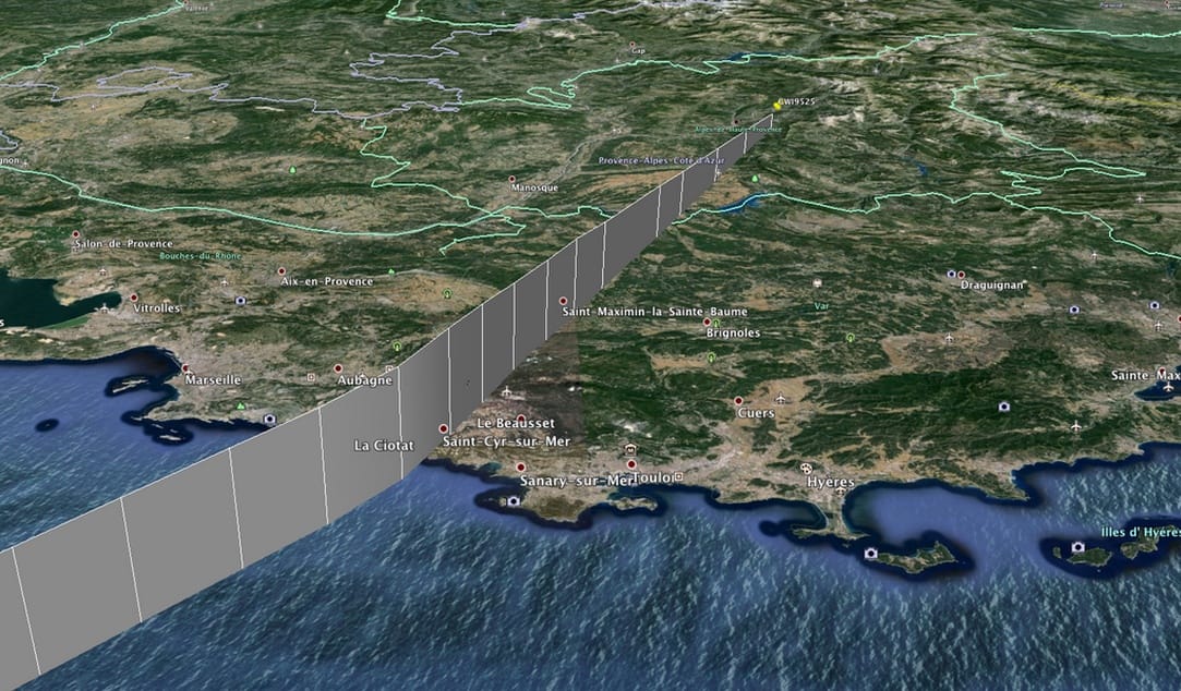 Itt látható a lezuhant Airbus útvonala 3D-ben