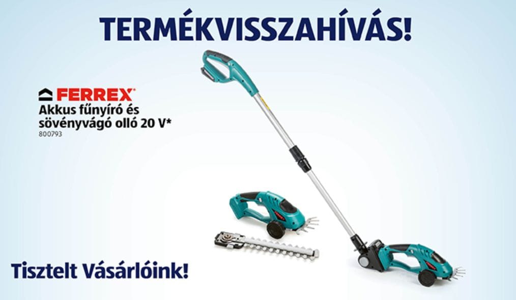 Balesetveszélyes fűnyírót és sövényvágót hív vissza az Aldi
