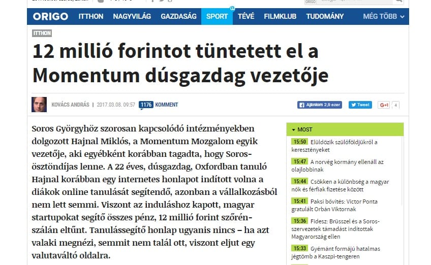 A MÚOSZ-nál is kiverte a biztosítékot a momentumos Origo-cikk