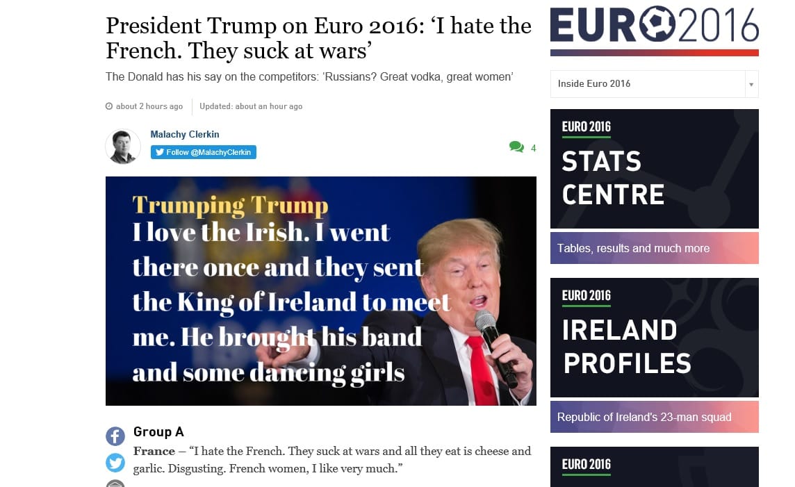Orbánnal és Trumppal viccelődik az Irish Times a foci-Eb előtt