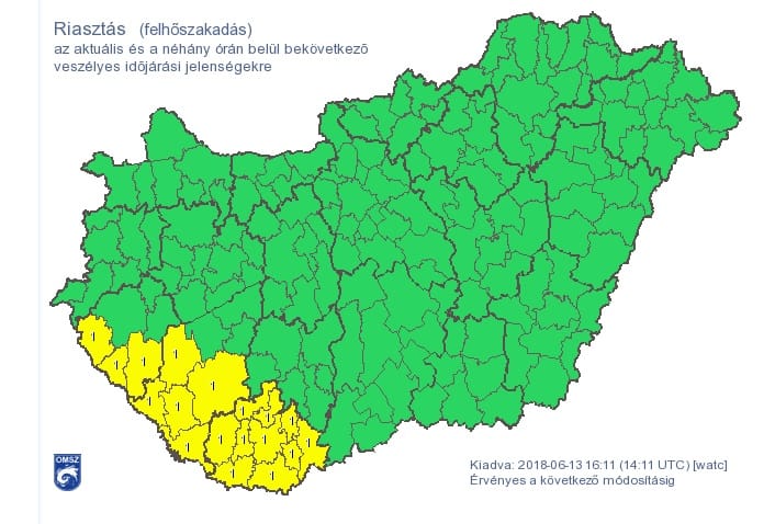 Szerda délután is számíthat zivatarokra, felhőszakadásra