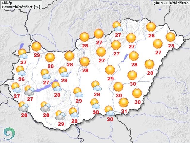 Napsütéses idő lesz, 30 fok körül alakulhat a legmagasabb hőmérséklet hétfőn