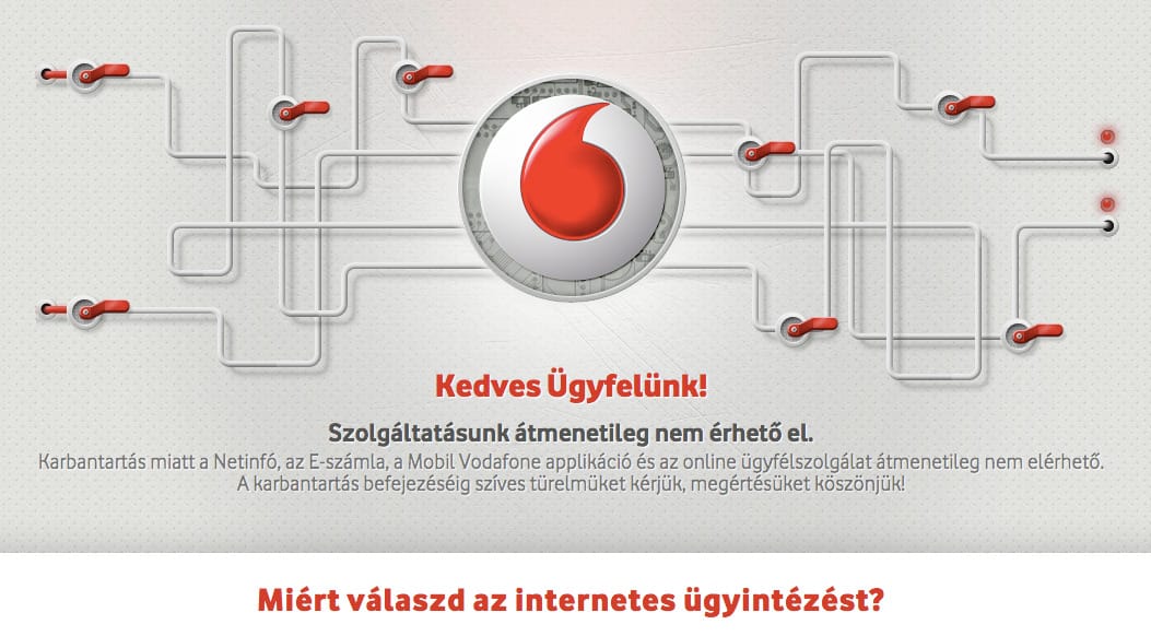 Napok óta valami baj van a Vodafone-nál, nem lehet számlát befizetni a honlapon