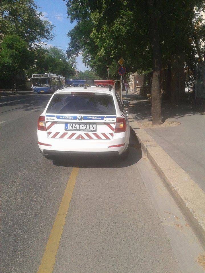 Fotó: Rendőrautó is lazán ráparkolt a biciklisávra