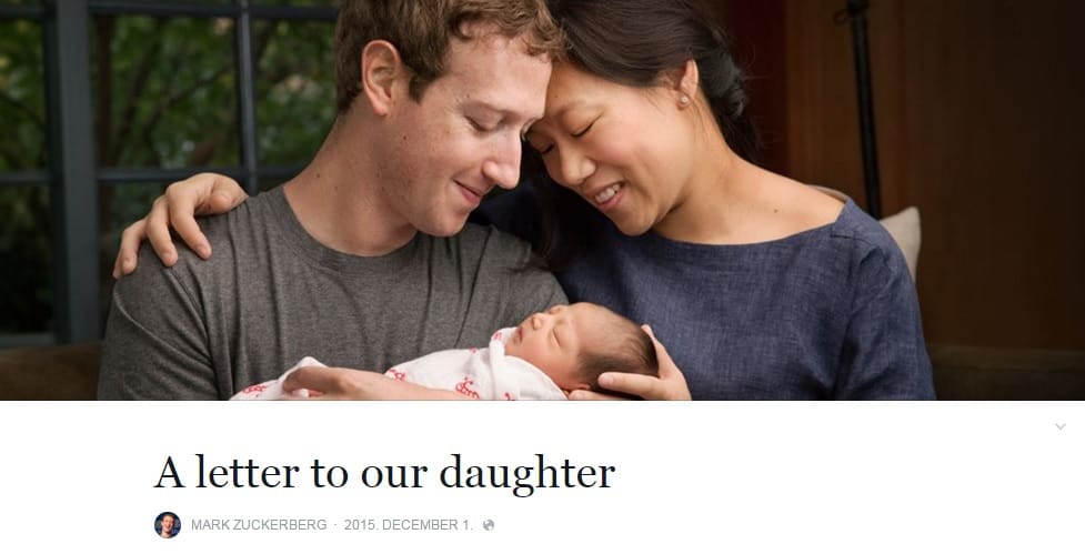 Az emberiség jövőjéről szóló nagyszabású vízióval üdvözölték babájukat Zuckerbergék