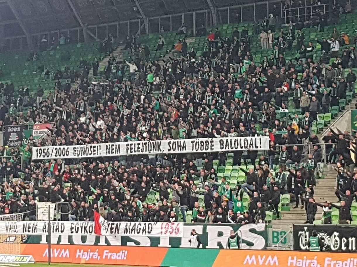 Baloldaliztak a Fradi-szurkolók a stadionban, figyelmeztetés járt érte
