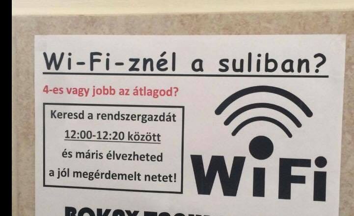 Érdekes ösztönzés egy gimnáziumban: ha 4-es vagy jobb az átlagod, wifizhetsz