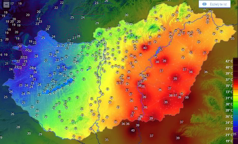 22 foktól 40 fokig - kettészakadt az ország (hőtérkép)