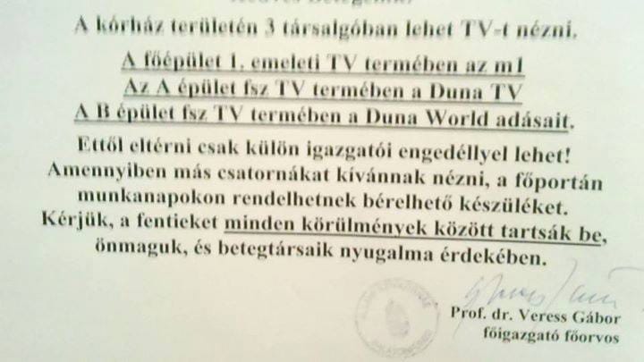 Vége a köztévé uralmának: szavazhatnak a betegek a tévéről a füredi Szívkórházban