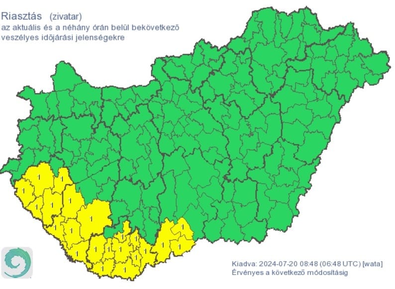 Riasztást adtak ki zivatar miatt, 7 megyében is nagy melegre figyelmeztetnek