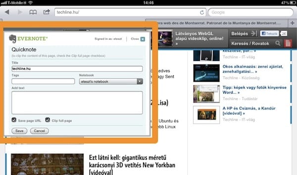 Egy apró trükk: Evernote használata Mobile Safarival
