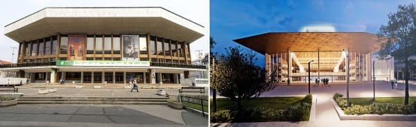Jégkockát tesznek a sísáncra, így építik át a győri színházat – fotók