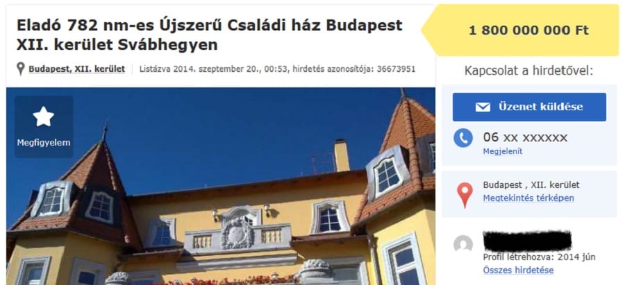 Ilyen egy 1800 millió forintos apróhirdetés