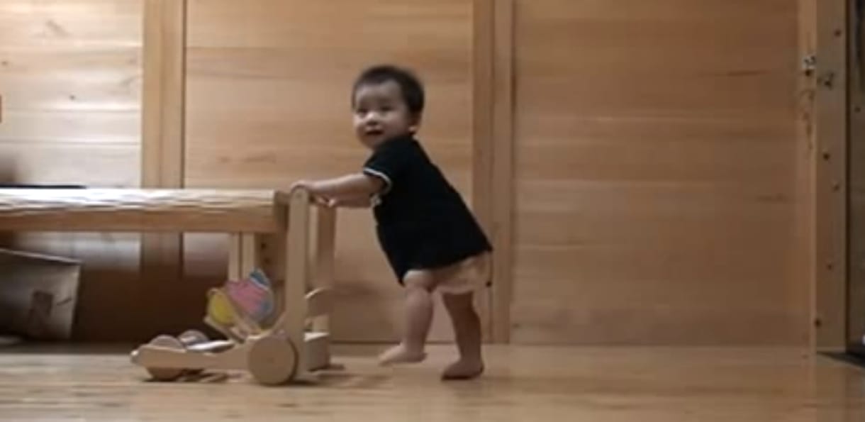Videó: így tanítja járni a cica a babát