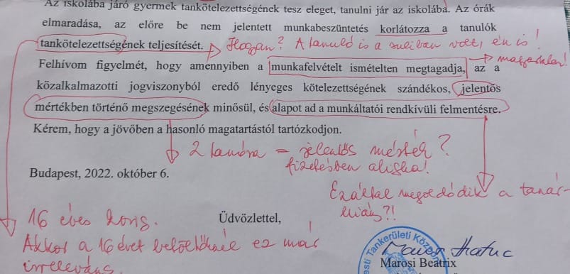 Kijavította egy magyartanár Marosi Beatrix levelét, de jegyet inkább nem adott rá