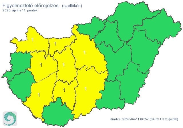 Nyolc megyére adtak ki első fokú figyelmeztetést az erős szél miatt