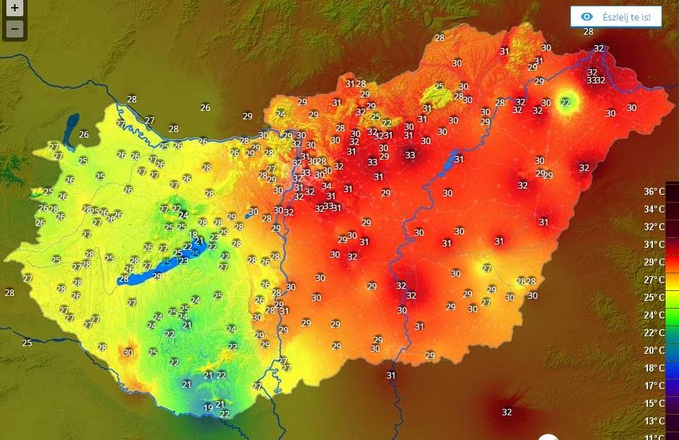Térkép: 10 fokot esett a hőmérséklet a felhőszakadás után