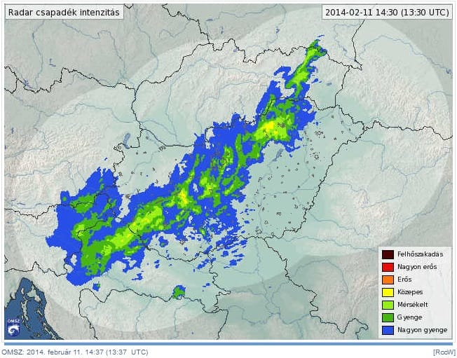 Esőfelhő tanyázik Magyarország felett - radarkép