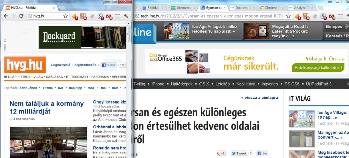 Nézzen két weboldalt egyszerre, tetszőleges méretben, egyetlen monitoron