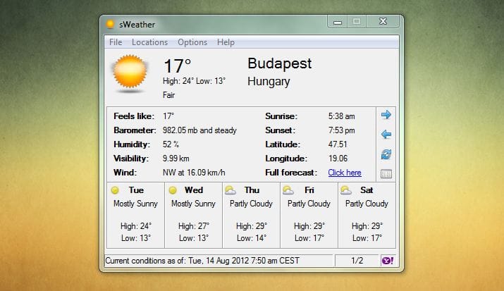 Egyszerű, de informatív időjárás-előrejelző program Windowsra