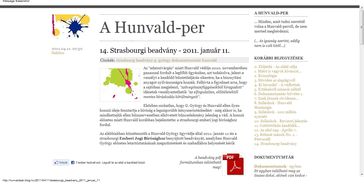 Hunvald ügyvédje az Emberi Jogi Bírósághoz fordult
