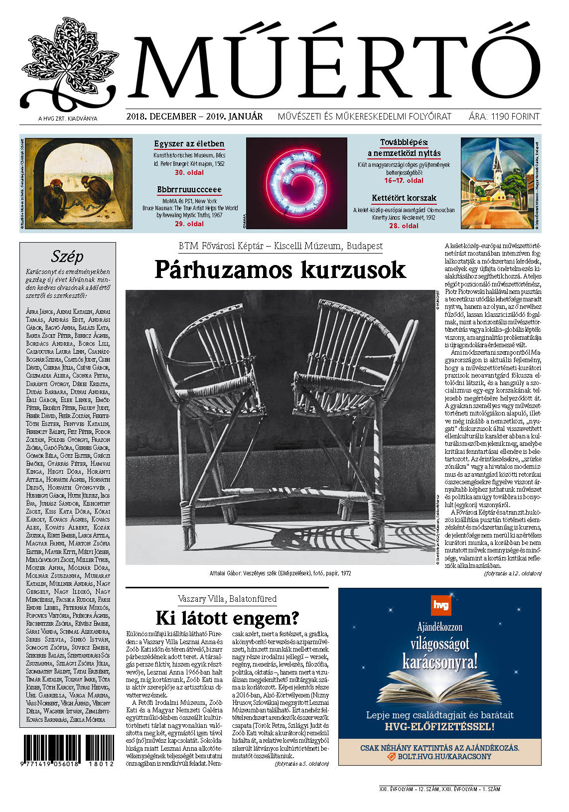 Megjelent a Műértő 2018 december-januári lapszáma