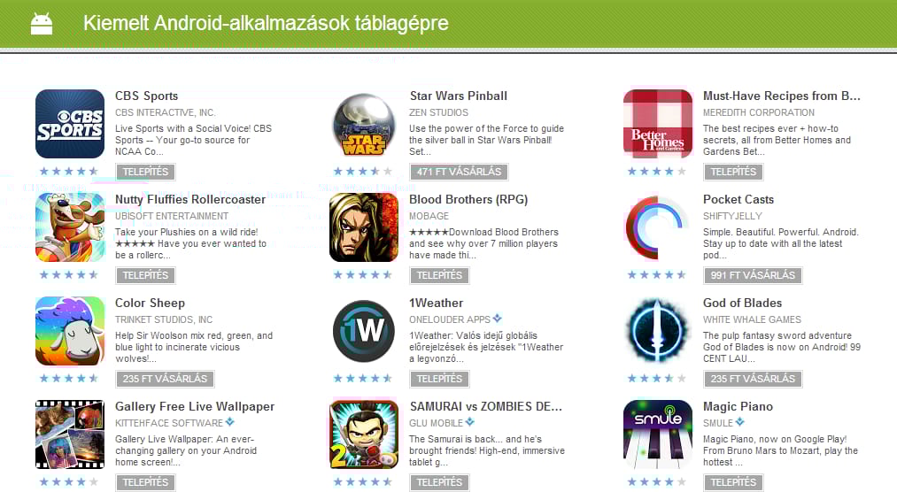 Újdonság a Google Playen: kiemelt alkalmazások táblagépekre