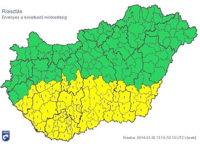 Riasztást adtak ki még több járásra – térkép