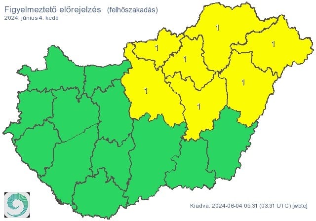 Zivatarra az egész országban, felhőszakadásra északkeleten számíthatunk kedden