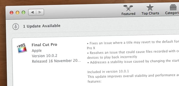 Letölthető a Final Cut Pro X 10.0.2-es frissítése