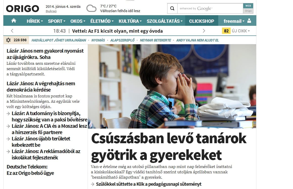 Lázár János lepi el az Origo címlapját