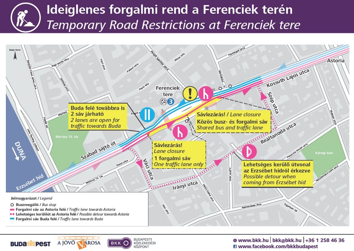 Ferenciek tere: van, ahol csak egy sáv marad szombattól