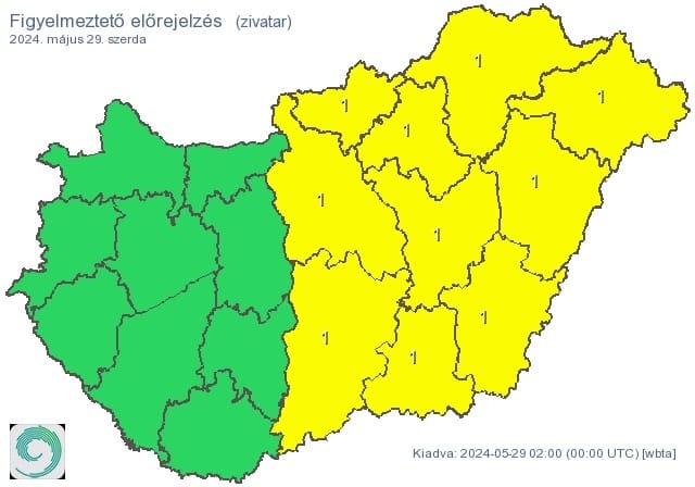 Viharos széllökésekre és jégesőre is figyelmeztetést adtak ki szerdára