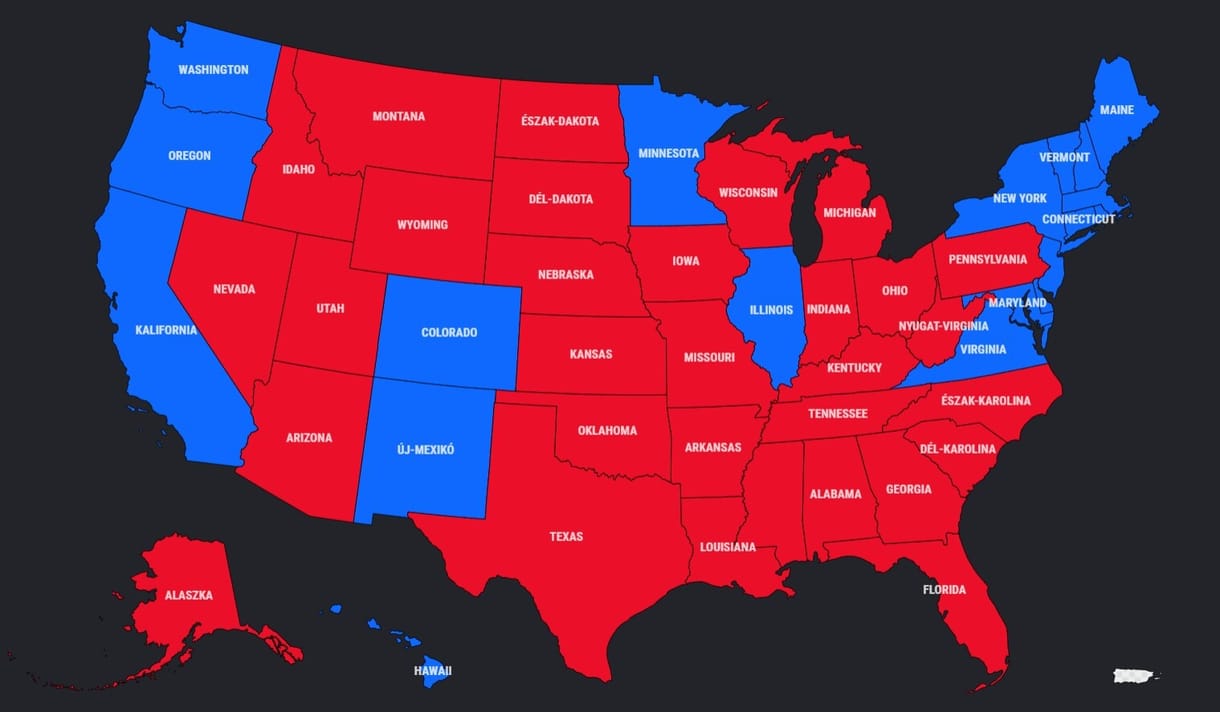 Így szavaztak az államok – térképen az amerikai elnökválasztás állása