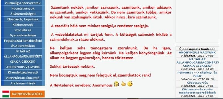 Hackertámadást intézett egy hazai intézmény ellen az Anonymous