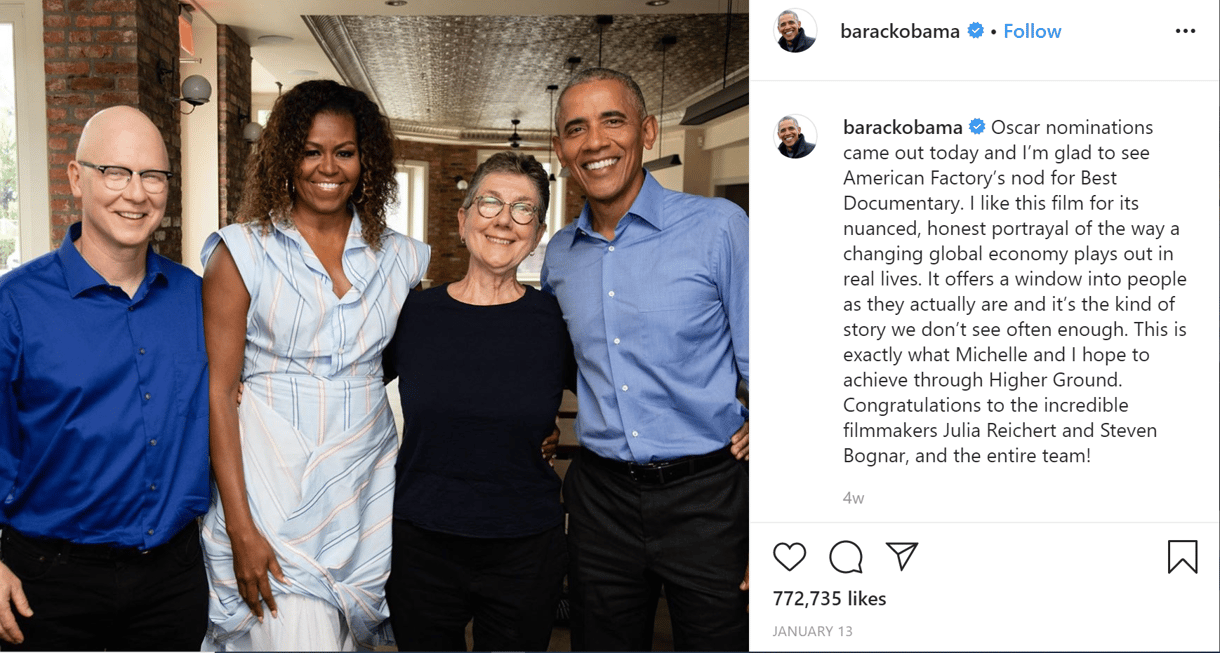 Oscar-díjjal mutatkozott be az Obama házaspár produkciós cége